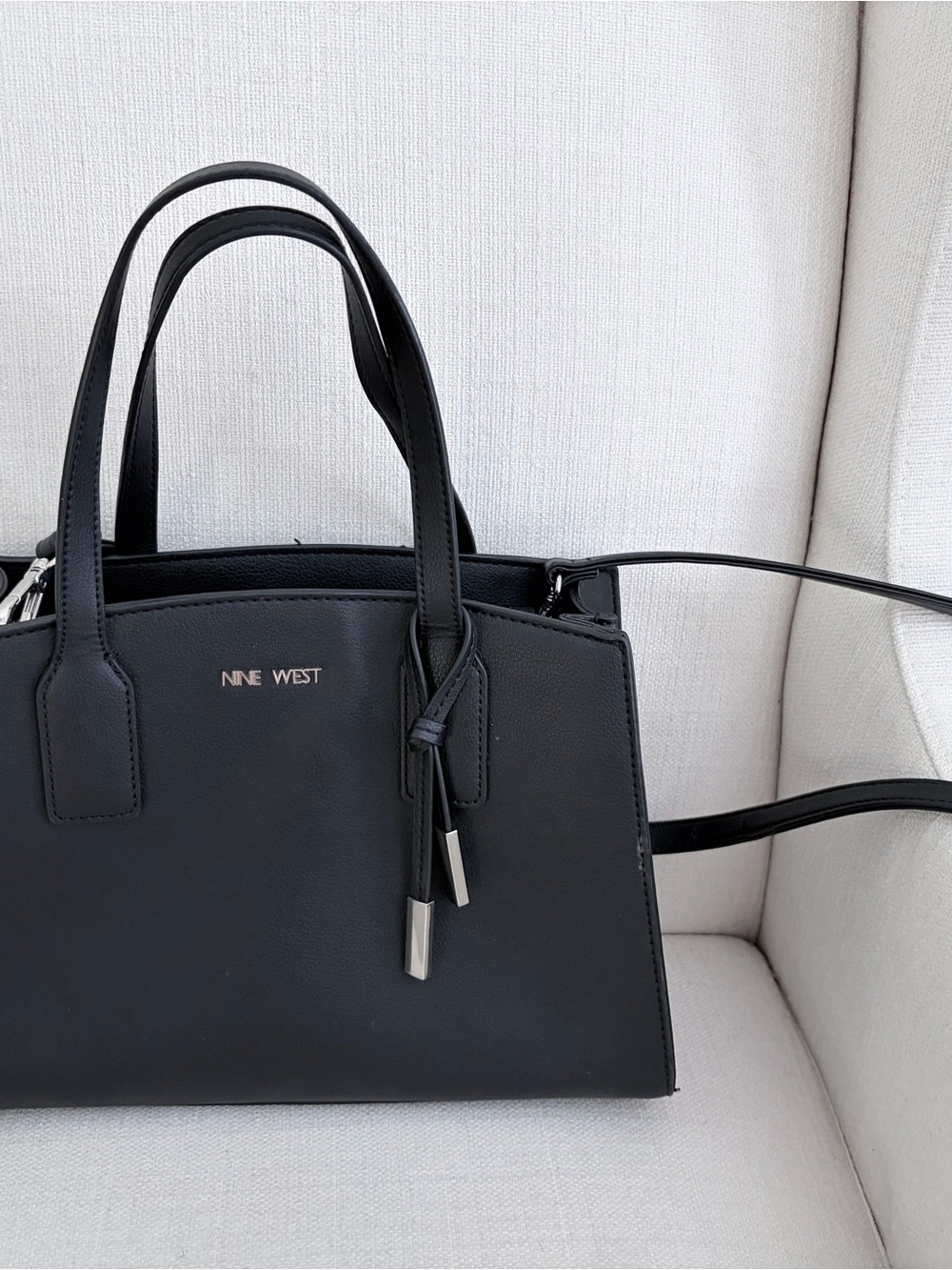 Nine West Black Structured Satchel with Top Handles